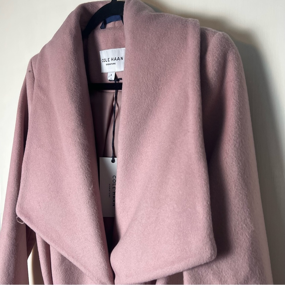 Cole Haan - Women’s Slick Wool Blend Wrap Coat Shawl Collar Belted Pink - Sz. 8 - Picture 5 of 11